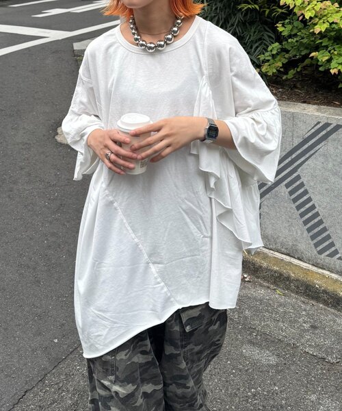 tシャツ etsintaリメイクオーバーtee レディース メンズ セール】【etsinta】リメイクゲームフリンジオーバーシャツ（T