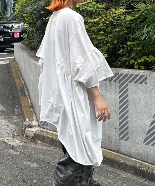 etsintaリメイクフリルオーバーTEE レッド etsinta tシャツ etsintaリメイクフリルオーバーTEE レディース