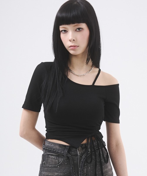 d.i.a.(ダイヤ)の「ワンショルダーギャザーリボントップス(Tシャツ/カットソー・レディース・モカ/カーキ/ホワイト/ブラック・FREE)」の9枚目の写真
