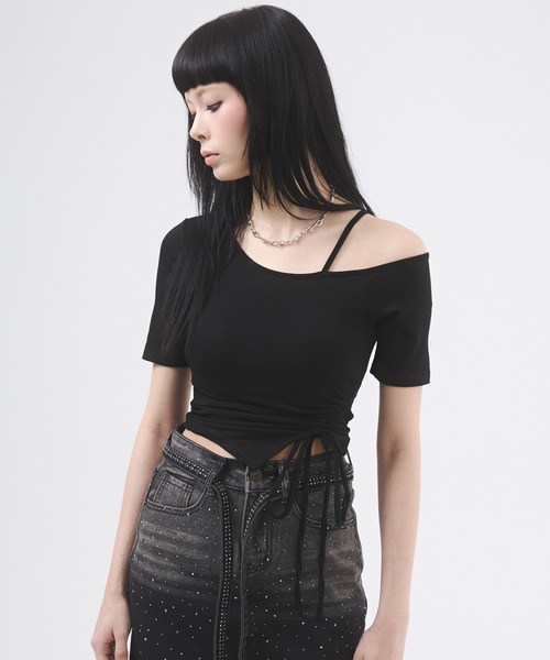 d.i.a.(ダイヤ)の「ワンショルダーギャザーリボントップス(Tシャツ/カットソー・レディース・モカ/カーキ/ホワイト/ブラック・FREE)」の10枚目の写真