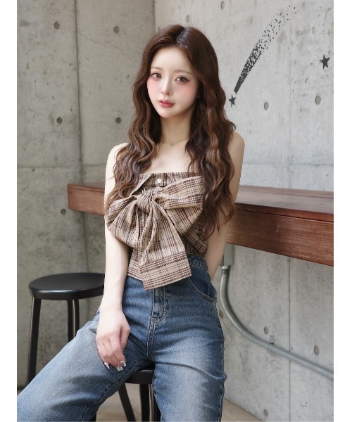 タータンチェックリボンベアトップ（その他トップス）｜Darich