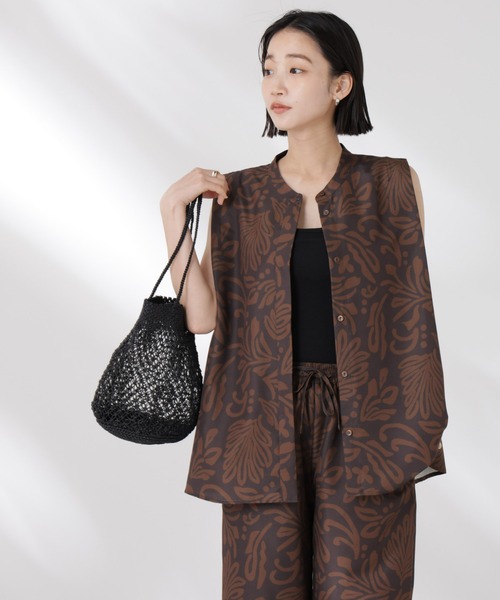 セール】ボタニカルプリントノースリーブフレアブラウス(セットアップ