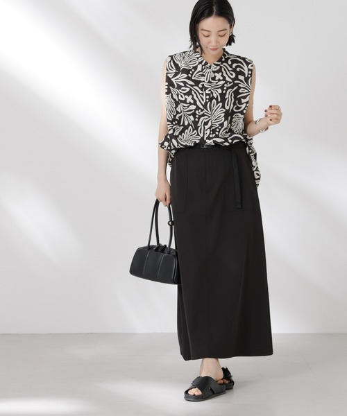 NANO universe（ナノユニバース）の「ボタニカルプリントノースリーブフレアブラウス(セットアップ可)（シャツ/ブラウス・レディース・ブラック/ブラウン/ベージュ・FREE）」の9枚目の写真