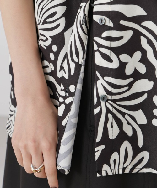 NANO universe（ナノユニバース）の「ボタニカルプリントノースリーブフレアブラウス(セットアップ可)（シャツ/ブラウス・レディース・ブラック/ブラウン/ベージュ・FREE）」の16枚目の写真