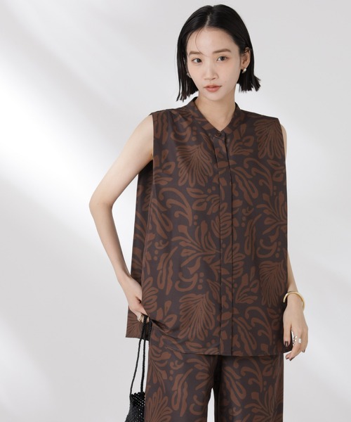 NANO universe（ナノユニバース）の「ボタニカルプリントノースリーブフレアブラウス(セットアップ可)（シャツ/ブラウス・レディース・ブラック/ブラウン/ベージュ・FREE）」の20枚目の写真