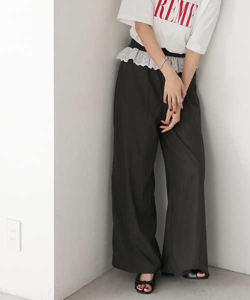 forksy.(フォルクシー)の「【forksy.】ウエストフリルレースドッキングイージーワイドパンツ(その他パンツ・レディース・グレイッシュベージュ/ライトブルー/スミクロ・FREE)」の15枚目の写真