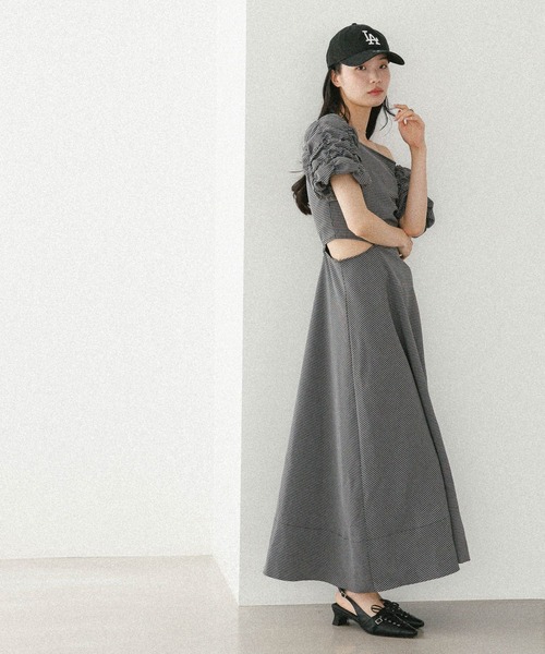 gasa* ワンピース　半袖【値下げしました】 楽天市場】【新色追加】 チェック柄フレア袖シアーワンピース