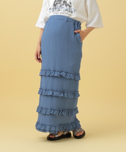 LEPSIM(レプシィム)の「【産前・産後対応】マタニティ/フリルティアードスカート2 498026(マタニティウェア/グッズ・レディース・ブラック/アイボリー/ブルー・FREE)」の6枚目の写真