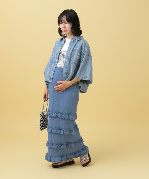 LEPSIM(レプシィム)の「【産前・産後対応】マタニティ/フリルティアードスカート2 498026(マタニティウェア/グッズ・レディース・ブラック/アイボリー/ブルー・FREE)」の10枚目の写真