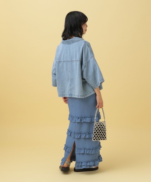 LEPSIM(レプシィム)の「【産前・産後対応】マタニティ/フリルティアードスカート2 498026(マタニティウェア/グッズ・レディース・ブラック/アイボリー/ブルー・FREE)」の11枚目の写真