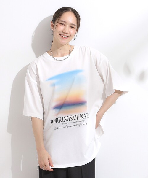 Cutie Blonde（キューティーブロンド）の「【ひんやり/汗ジミ軽減/UVカット】プリントアソート BIG Tシャツ（Tシャツ/カットソー・レディース・チャコール/ホワイト系3/ブラック系3/ダークブラウン系1・00）」の13枚目の写真
