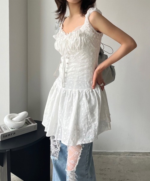 Jewelobe(ジュエローブ)の「コットンレースコルセットディテールチュニック(チュニック・レディース・ホワイト/ブラック/ピンク・FREE)」の7枚目の写真