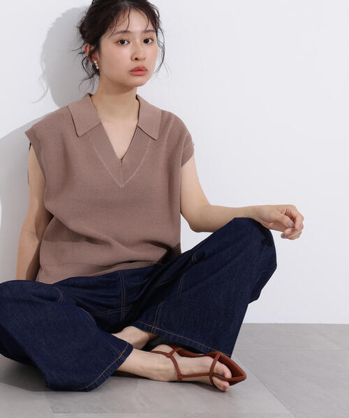 「N.（N. Natural Beauty Basic）」 長袖ポロシャツ MEDIUM チャコールグレー レディース N.（N. Natural Beauty Basic）（エヌエヌナチュラル