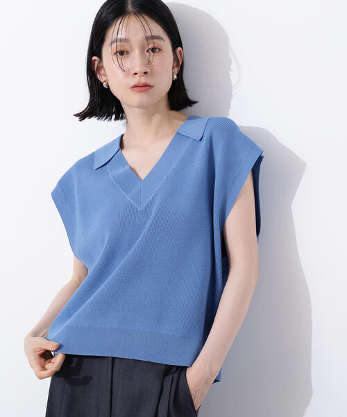 N.(N. Natural Beauty Basic)(エヌエヌナチュラルビューティーベーシック)の「スキッパーポロニットベスト(ポロシャツ・レディース・ブルー/ベージュ/ネイビー・MEDIUM)」の1枚目の写真