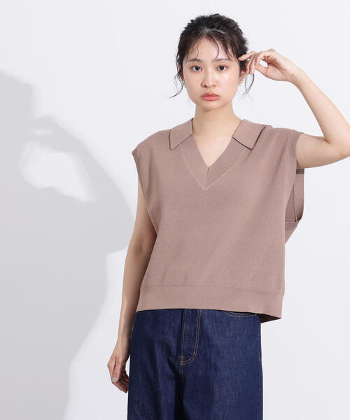 N.(N. Natural Beauty Basic)(エヌエヌナチュラルビューティーベーシック)の「スキッパーポロニットベスト(ポロシャツ・レディース・ブルー/ベージュ/ネイビー・MEDIUM)」の7枚目の写真