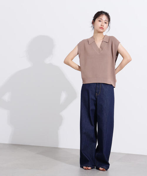 N.(N. Natural Beauty Basic)(エヌエヌナチュラルビューティーベーシック)の「スキッパーポロニットベスト(ポロシャツ・レディース・ブルー/ベージュ/ネイビー・MEDIUM)」の8枚目の写真