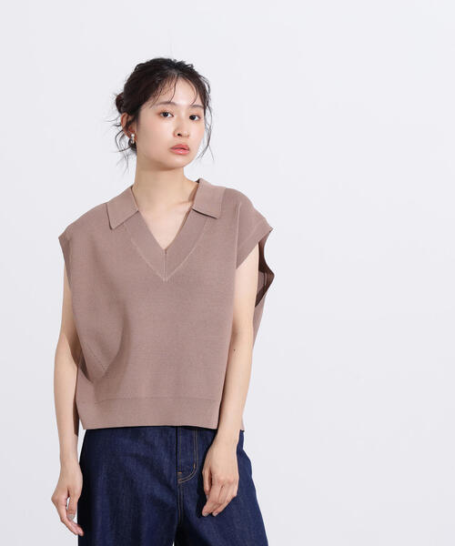 N.(N. Natural Beauty Basic)(エヌエヌナチュラルビューティーベーシック)の「スキッパーポロニットベスト(ポロシャツ・レディース・ブルー/ベージュ/ネイビー・MEDIUM)」の9枚目の写真