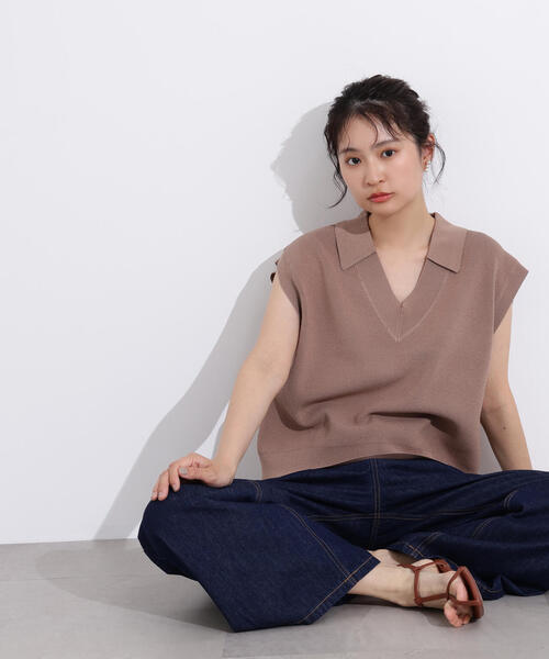 N.(N. Natural Beauty Basic)(エヌエヌナチュラルビューティーベーシック)の「スキッパーポロニットベスト(ポロシャツ・レディース・ブルー/ベージュ/ネイビー・MEDIUM)」の12枚目の写真