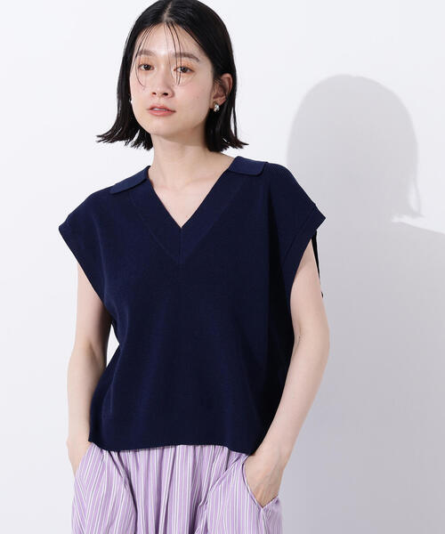 「N.（N. Natural Beauty Basic）」 長袖ポロシャツ MEDIUM チャコールグレー レディース N.（N. Natural Beauty Basic）（エヌエヌナチュラル