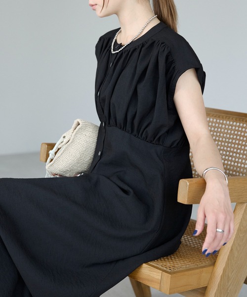 S-size】 POMEGRANATE/ ギャザーワンピース アニュアンス anuans ツイストギャザーワンピース （BURGUNDY