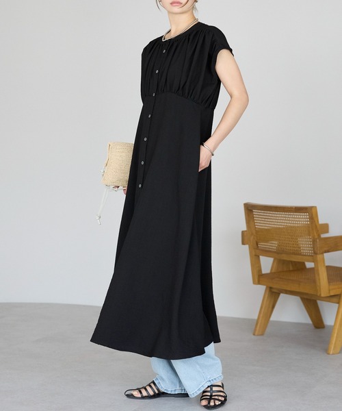 S-size】 POMEGRANATE/ ギャザーワンピース PROPORTION BODY DRESSING ワンピース リボン付きギャザー