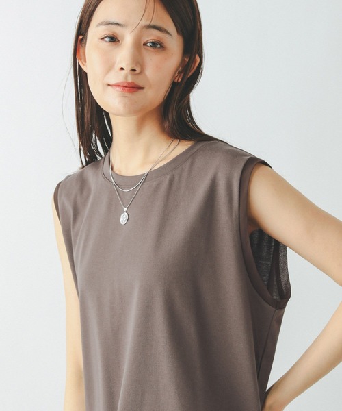 GLOBAL WORK（グローバルワーク）の「汗染み軽減シフォンノースリーブ/497054（Tシャツ/カットソー・レディース・ブラック/ネイビー/ダークブラウン/グレイッシュベージュ・MEDIUM/LARGE）」の2枚目の写真