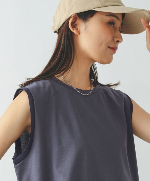 GLOBAL WORK（グローバルワーク）の「汗染み軽減シフォンノースリーブ/497054（Tシャツ/カットソー・レディース・ブラック/ネイビー/ダークブラウン/グレイッシュベージュ・MEDIUM/LARGE）」の12枚目の写真