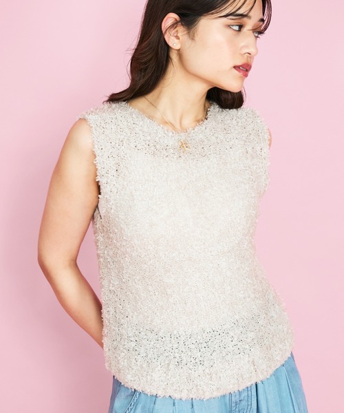 QUEENS COURT（クイーンズコート）の「蝶々ヤーンニットベスト≪手洗い可能≫（ニット/セーター・レディース・ピンク/オフホワイト/ベージュ・M）」の3枚目の写真