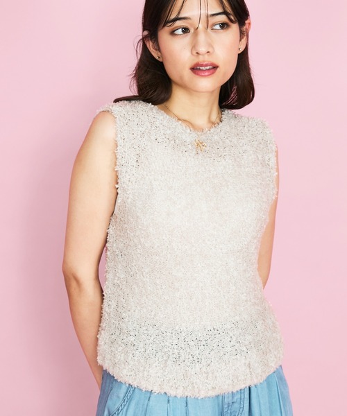 QUEENS COURT（クイーンズコート）の「蝶々ヤーンニットベスト≪手洗い可能≫（ニット/セーター・レディース・ピンク/オフホワイト/ベージュ・M）」の6枚目の写真