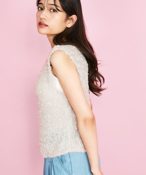 QUEENS COURT（クイーンズコート）の「蝶々ヤーンニットベスト≪手洗い可能≫（ニット/セーター・レディース・ピンク/オフホワイト/ベージュ・M）」の7枚目の写真