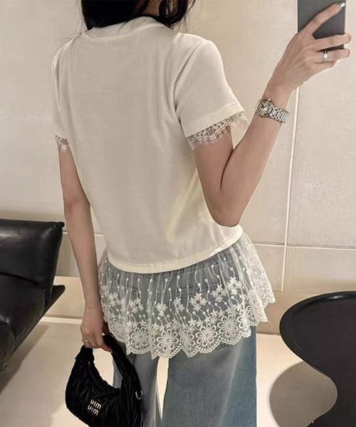 Lace Ladies(レースレディース)の「レース ドッキング クルーネック 半袖 Tシャツ(Tシャツ/カットソー・レディース・ホワイト/グレー/ブラック・M/XL)」の10枚目の写真