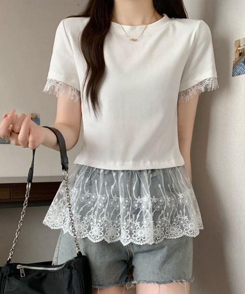 Lace Ladies(レースレディース)の「レース ドッキング クルーネック 半袖 Tシャツ(Tシャツ/カットソー・レディース・ホワイト/グレー/ブラック・M/XL)」の11枚目の写真
