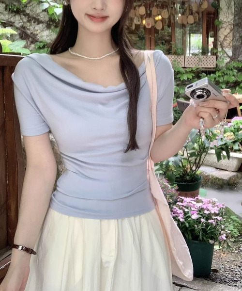 MAISON DE THERESE(メゾン ド テレーズ)の「両用オフショルダーTシャツ(Tシャツ/カットソー・レディース・ブルー/ブラック/アイボリー・S/M/L)」の1枚目の写真