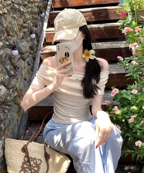 MAISON DE THERESE(メゾン ド テレーズ)の「両用オフショルダーTシャツ(Tシャツ/カットソー・レディース・ブルー/ブラック/アイボリー・S/M/L)」の14枚目の写真