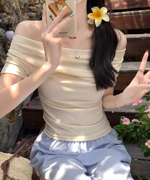 MAISON DE THERESE(メゾン ド テレーズ)の「両用オフショルダーTシャツ(Tシャツ/カットソー・レディース・ブルー/ブラック/アイボリー・S/M/L)」の13枚目の写真
