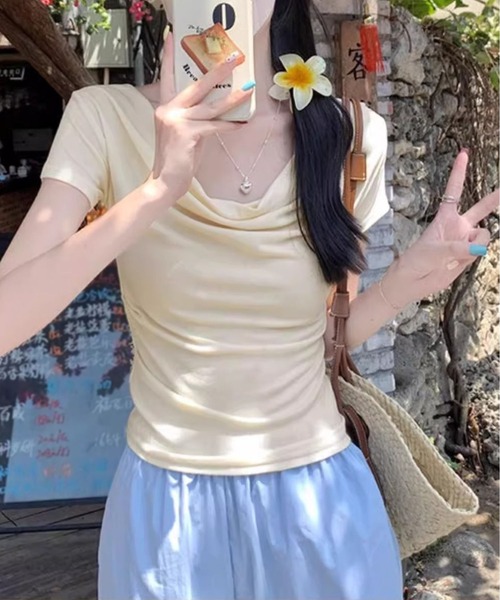 MAISON DE THERESE(メゾン ド テレーズ)の「両用オフショルダーTシャツ(Tシャツ/カットソー・レディース・ブルー/ブラック/アイボリー・S/M/L)」の12枚目の写真