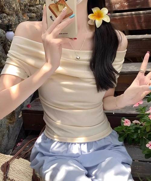 MAISON DE THERESE(メゾン ド テレーズ)の「両用オフショルダーTシャツ(Tシャツ/カットソー・レディース・ブルー/ブラック/アイボリー・S/M/L)」の9枚目の写真