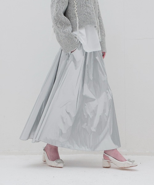 DRESSLAVE(ドレスレイブ)の「bright coating gather skirt(ブライトコーティングギャザースカート)(スカート・レディース・ブラウン/シルバー・38)」の2枚目の写真