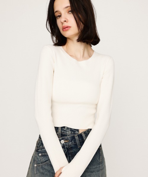 SLY(スライ)の「【2サイズ展開】BASIC HG RIB TOPS ベーシック ハイゲージ リブ トップス 秋服(ニット/セーター・レディース・杢グレー/アイボリー/ブラック/ピンク・1/2)」の2枚目の写真