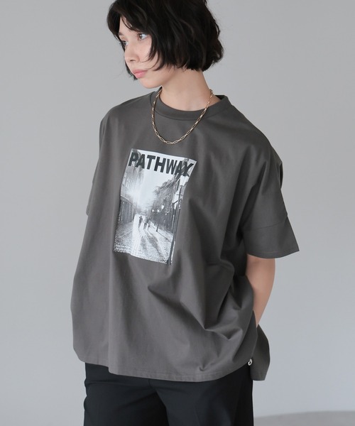SOTT（ソット）の「PATHWAY Photo BIGT-shirt/PATHWAYフォトBIGTシャツ（Tシャツ/カットソー・レディース・チャコールグレー/オフホワイト/ブラック・FREE）」の16枚目の写真