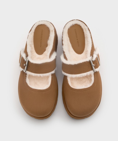 あ*様 Bergen ベルゲン CHARLES&KEITH ムートン スリッポン Bergen ベルゲン テクスチャーファートリムバックル