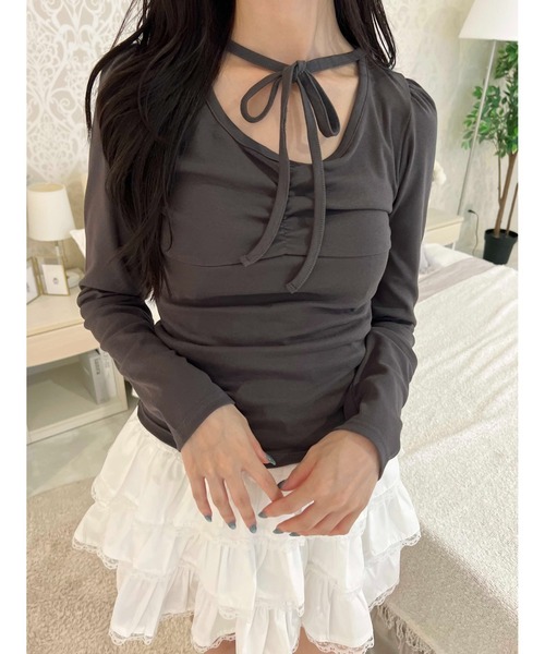 PHILLY（フィリー）の「チョーカーデザインドットトップス（Tシャツ/カットソー・レディース・アイボリー/ピンク/チャコールグレー/ブラック・FREE）」の3枚目の写真