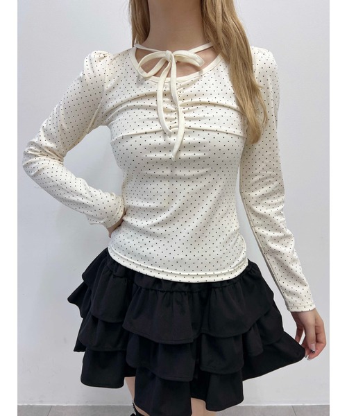 PHILLY（フィリー）の「チョーカーデザインドットトップス（Tシャツ/カットソー・レディース・アイボリー/ピンク/チャコールグレー/ブラック・FREE）」の6枚目の写真