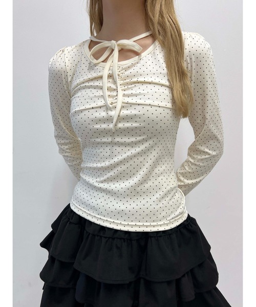 PHILLY（フィリー）の「チョーカーデザインドットトップス（Tシャツ/カットソー・レディース・アイボリー/ピンク/チャコールグレー/ブラック・FREE）」の7枚目の写真