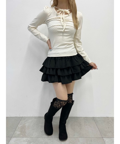 PHILLY（フィリー）の「チョーカーデザインドットトップス（Tシャツ/カットソー・レディース・アイボリー/ピンク/チャコールグレー/ブラック・FREE）」の8枚目の写真