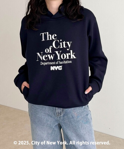 fredy emue（フレディエミュ）の「【GOOD ROCK SPEED】NYCプリントダンボールフードスウェット（スウェット・レディース・ネイビー/ブラック・38）」の4枚目の写真