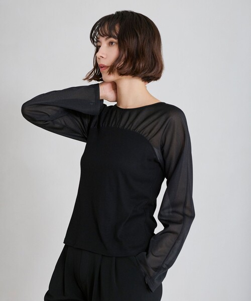 BIANCA(ビアンカ)の「【着回し抜群】チュールシアーコンビカットソー(Tシャツ/カットソー・レディース・ブラック/イエロー/オフホワイト・40/38)」の3枚目の写真