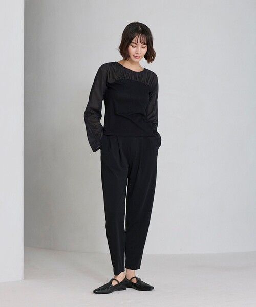 BIANCA(ビアンカ)の「【着回し抜群】チュールシアーコンビカットソー(Tシャツ/カットソー・レディース・ブラック/イエロー/オフホワイト・40/38)」の9枚目の写真
