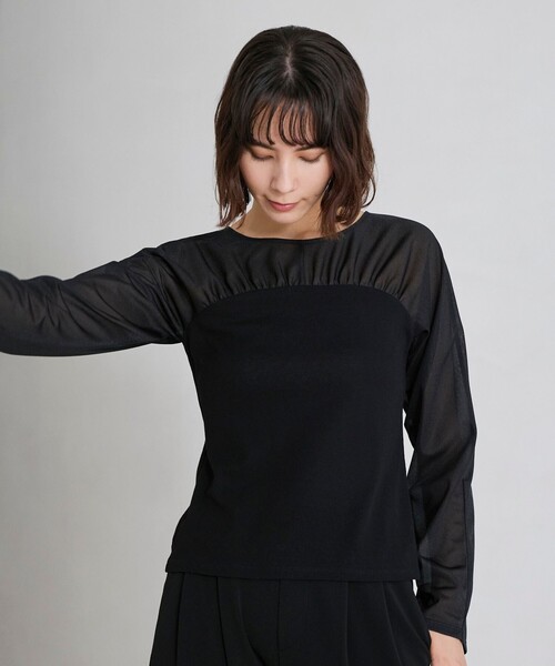 BIANCA(ビアンカ)の「【着回し抜群】チュールシアーコンビカットソー(Tシャツ/カットソー・レディース・ブラック/イエロー/オフホワイト・40/38)」の10枚目の写真