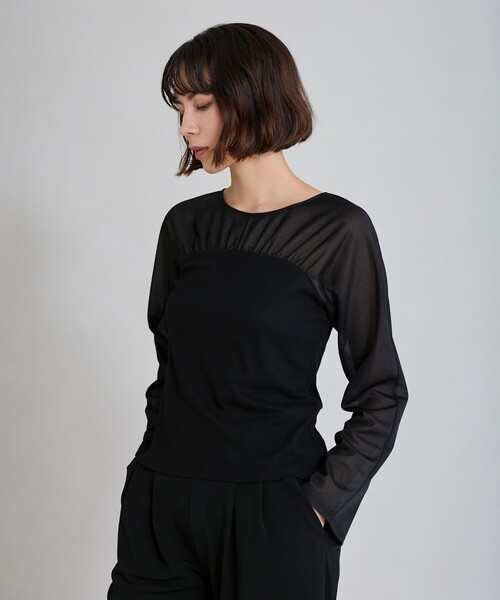 BIANCA(ビアンカ)の「【着回し抜群】チュールシアーコンビカットソー(Tシャツ/カットソー・レディース・ブラック/イエロー/オフホワイト・40/38)」の11枚目の写真